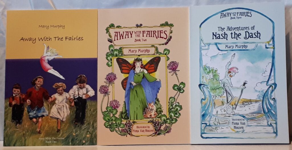 A photo fo the three book covers in the Away with the Fairies series